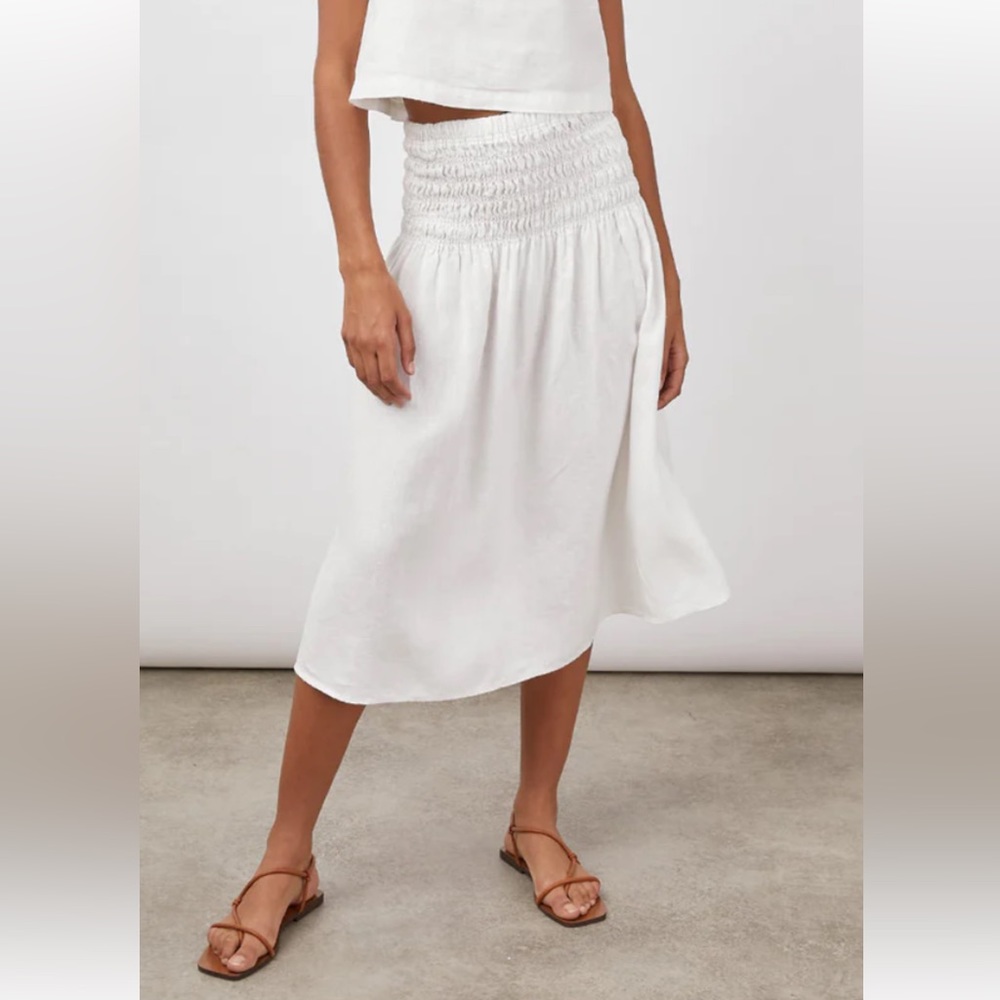 Rails White Smocked Waist Midi Skirt